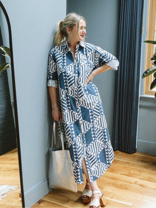 Anthropologie Dresses & Skirts - Anthropologie Maeve Soren Blue Geometric Print Shirtdress Sz M
